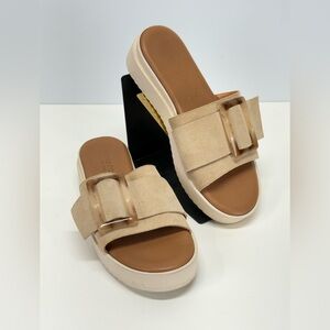 SIMONA ROSSI Chic Beige Buckle Slide Sandals size 8